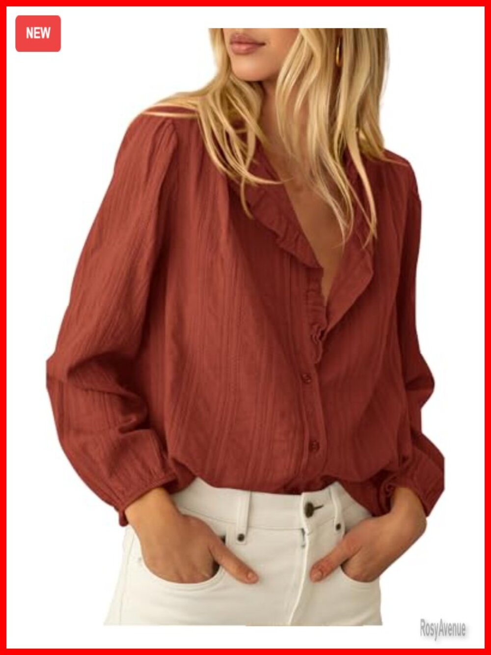 Womens Long Sleeve Ruffle Button Down Blouse Loose Fit Lightweight Top
